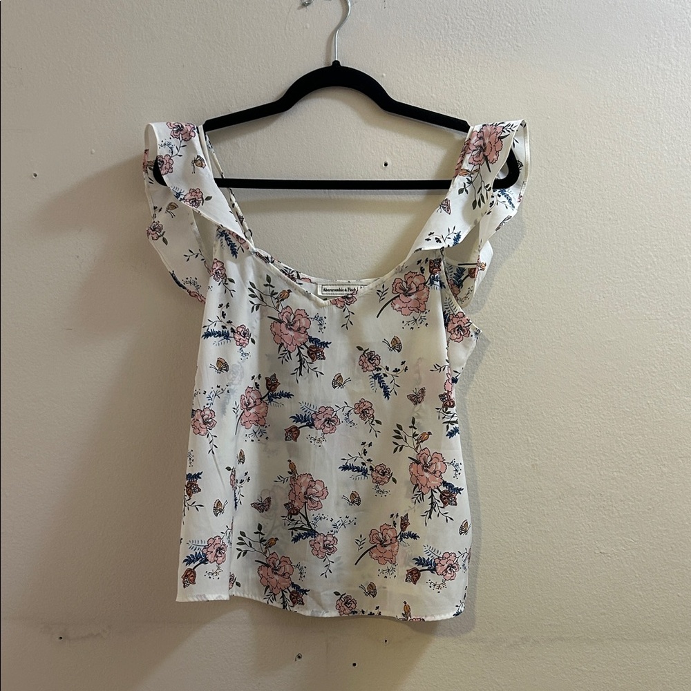 Abercrombie & Fitch White and Pink Floral Blouse